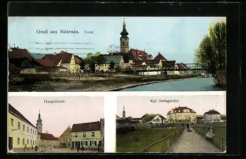 AK Nittenau, Hauptstrasse mit Gasthaus, Königliches Amtsgericht, Totalansicht
