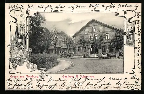 AK Moisburg, Gasthaus H. Johannsen, Pferdekutsche