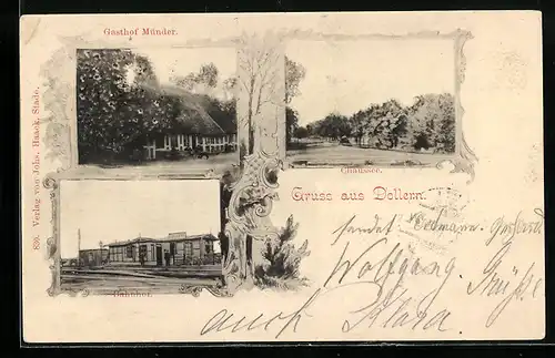 AK Dollern, Bahnhof, gastshof Münder, Strassenansicht der Chausee