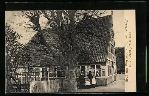 AK Westmoorende bei Estebrügge, Gasthaus J. v. d. Beck mit Wirtsfamilie