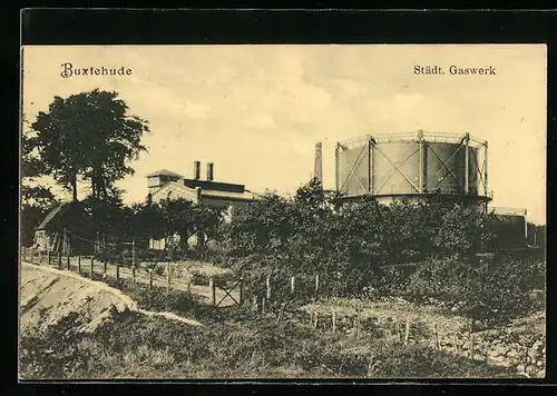 AK Buxtehude, Städtisches Gaswerk mit Umgebung