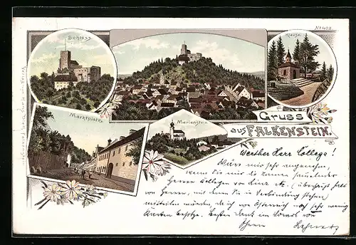 Lithographie Falkenstein, Marienstein, Klause, Schloss