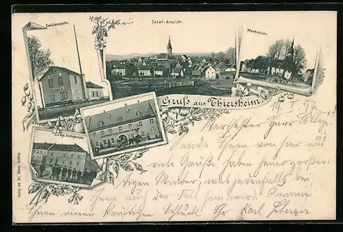 Passepartout-AK Thiersheim, Gasthof zum weissen Lamm, Emilienzeche, Amtsgericht