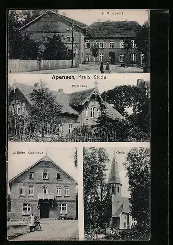 AK Apensen /Kreis Stade, Gasthaus J. Ehlen, Haus von H. G. Sievers, Kirche