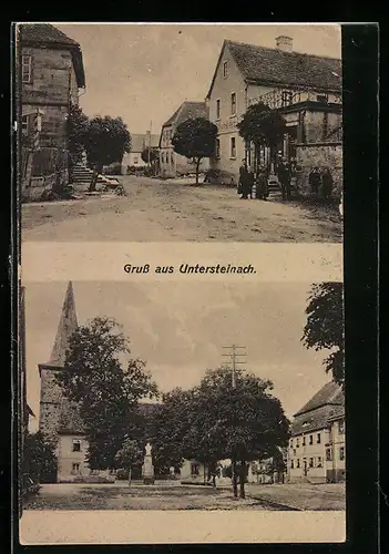 AK Untersteinach, Strassenpartie mit Schuhgeschäft, Denkmal