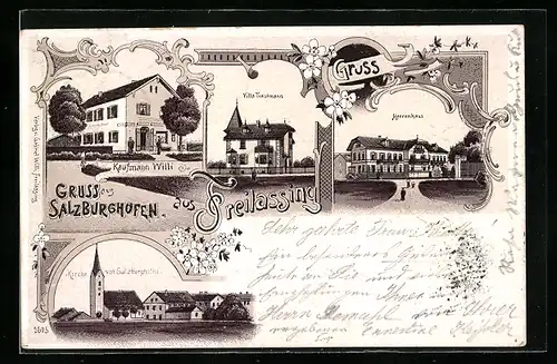 Lithographie Freilassing, Kaufmann Willi, Herrenhaus, Villa Trautmann