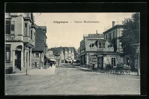 AK Göppingen, Untere Markstrasse, Apostel-Hotel, Pferdekarren