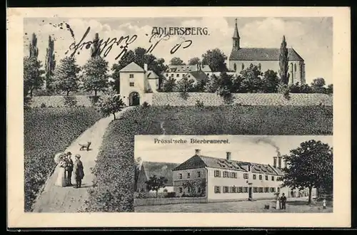 AK Adlersberg, Prössl`sche Bierbrauerei, Weg zur Kirche