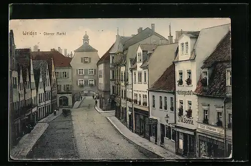 AK Weiden, Strasse Oberer-Markt mit Geschäften