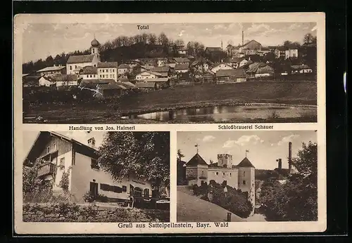 AK Sattelpeilnstein / Bayr. Wald, Gesamtansicht, Schlossbrauerei Schauer, Handlung von Jos. Haimerl