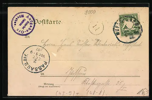 Lithographie Leierkasten-Mann auf einem Volksfest, Kasper-Theater