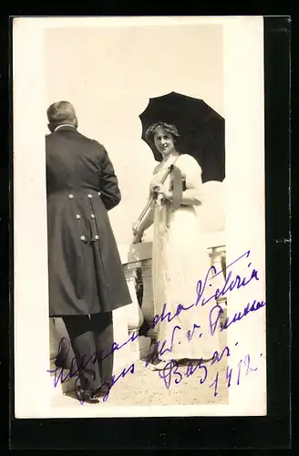 AK Prinzessin Alexandra Victoria, Autograph Prinz August Wilhelm von Preussen 1912