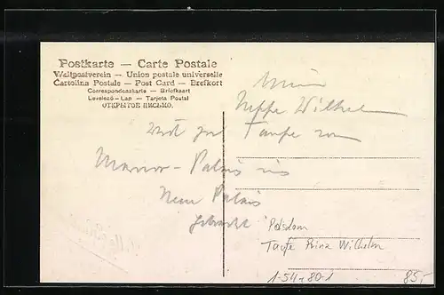 AK Potsdam, Taufe von Prinz Wilhelm, rückseitig Autograph Prinz August Wilhelm von Preussen