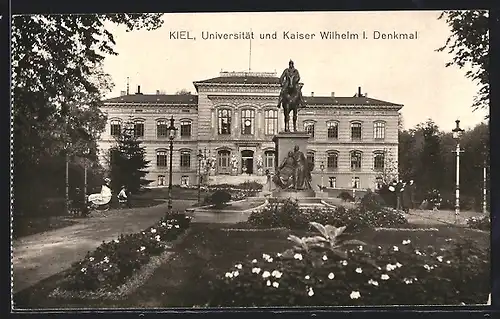 AK Kiel, Universität und Kaiser Wilhelm I. Denkmal