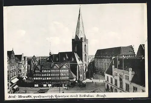 AK Kiel, Häuser und Nikolai-Kirche auf dem Marktplatz