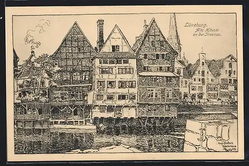 Künstler-AK Lüneburg, Alte Häuser an der Ilmenau