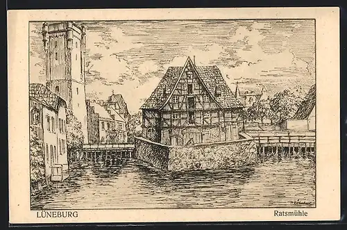 Künstler-AK Lüneburg, An der Ratsmühle