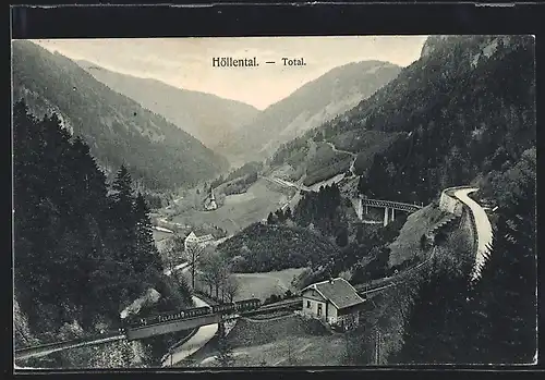 AK Höllental, Ortsansicht mit Eisenbahn