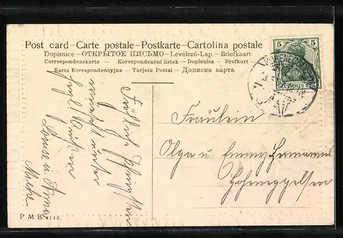 AK Zwei Maikäfer auf den Blättern einer Rose, Pfingstgruss