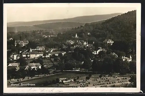 AK Sauerbrunn, Blick auf Ort und Feld