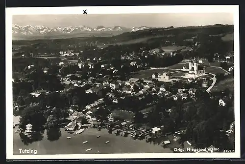 AK Tutzing, Totalansicht mit Hafen, Fliegeraufnahme