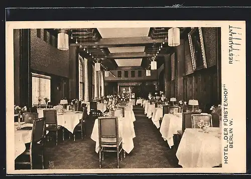 AK Berlin-Tiergarten, Restaurant im Hotel Der Fürstenhof