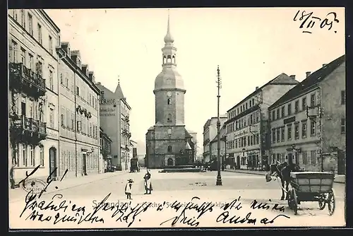 AK Schandau / Sächs. Schweiz, Marktplatz mit Kutsche