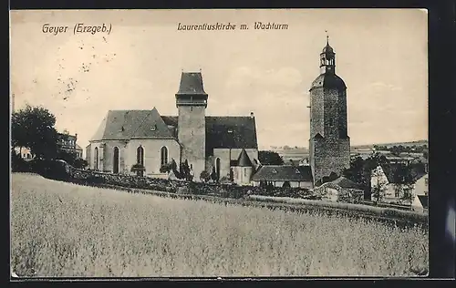 AK Geyer /Erzgeb., Laurentiuskirche m. Wachturm