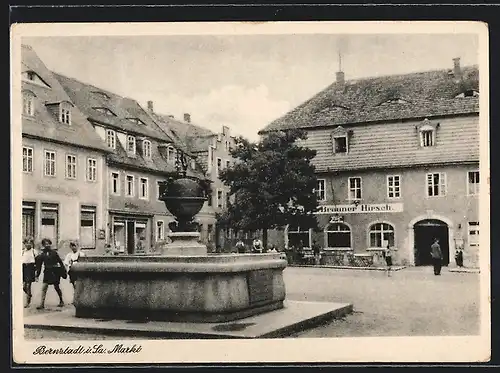 AK Bernstadt i. Sa., Gasthaus Brauner Hirsch am Markt