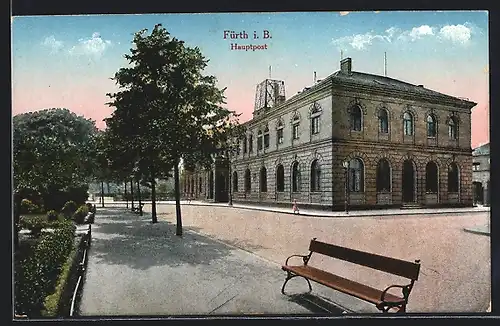 AK Fürth i. B., Hauptpost mit Strassenpartie
