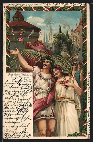 Lithographie Nürnberg, X. Deutsches Turnfest 1903, Aus dem Festzug, Erste Gruppe, Ganzsache Bayern