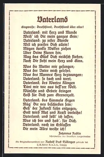 AK Hannover, 9. Deut. Sängerbundesfest 1924, Stadthalle und Lied Vaterland, Ganzsache