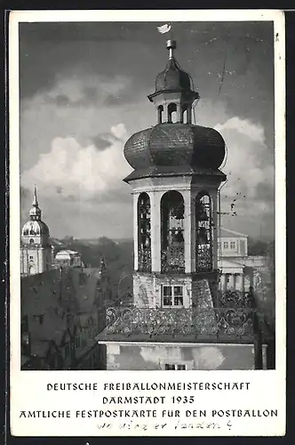 AK Darmstadt, Deutsche Ballonmeisterschaft 1935, mit Sonderstempel, Stempel