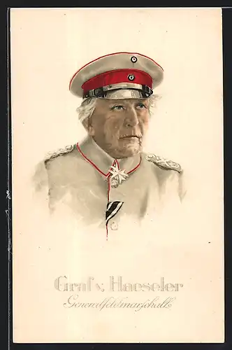 AK Generalfeldmarschall Graf v. Haeseler in Uniform, AK-Reklame Hermann Schött AG Rheydt