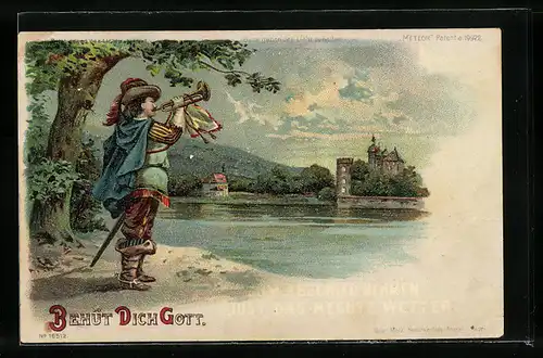Lithographie Behüt Dich Gott!, Trompeter von Säckingen, Halt gegen das Licht: Abschied bei Gewitter