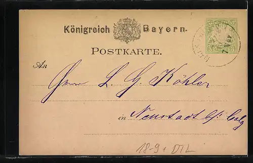 AK Neustadt a. S., Vertreteranzeige der Firma F. Stern, Ganzsache