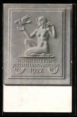 AK Berlin, Postwertzeichen-Ausstellung 1922, Wandrelief mit nacker Dame, Ganzsache