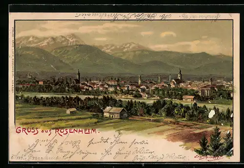 Künstler-AK Erwin Spindler: Rosenheim, Totalansicht