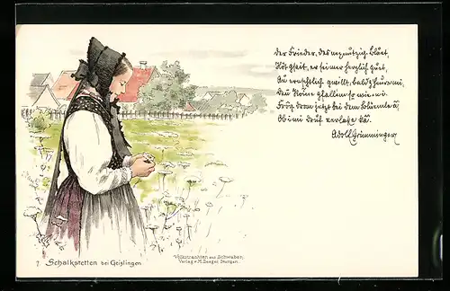 AK Schalkstetten, Frau in schwäbischer Tracht