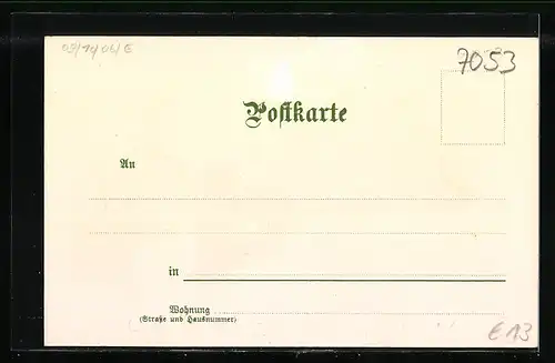 Lithographie Rommelshausen, alter Mann in schwäbischer Tracht spricht mit einem kleinen Jungen