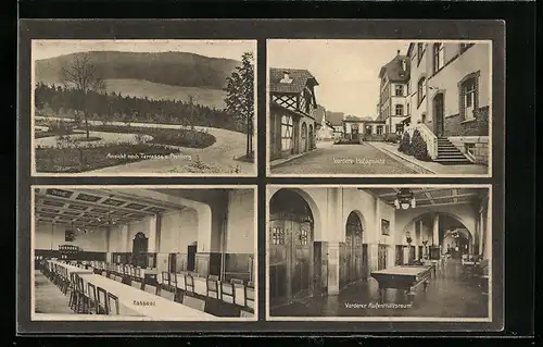 AK Engelthal, Nürnberger Heilstätte, Innenansichten Esssaal und vorderer Aufenthaltsraum