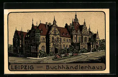 Steindruck-AK Leipzig, Buchhändlerhaus