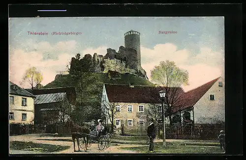 AK Thierstein /Fichtelgebirge, Burgruine und Pferdewagen