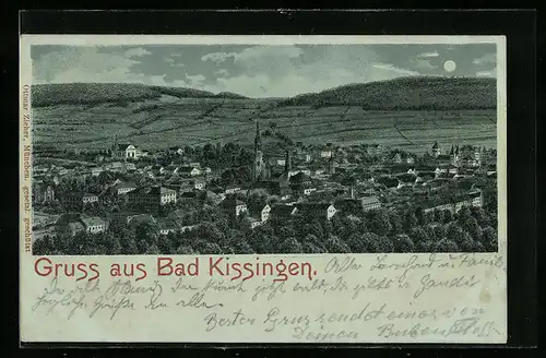 Lithographie Bad Kissingen, Blick über die Ortschaft