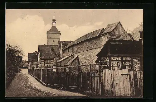 AK Uffenheim, An den Grabengärten mit Kirchturm