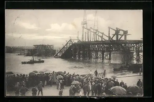 AK Köln-Neustadt, Die im Bau begriffene eingestürzte Südbrücke, Katastrophe