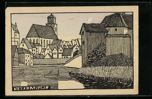 Steindruck-AK Dinkelsbühl, Ortspartie an der Kirche