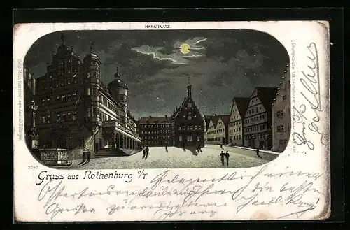 Lithographie Rothenburg o. T., Gebäude am Marktplatz