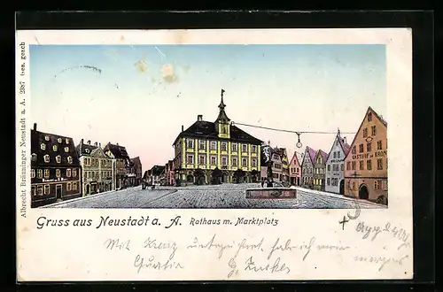 AK Neustadt a. A., Rathaus mit Marktplatz