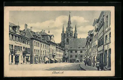 AK Ansbach, Strassenpartie, Blick zur Kirche